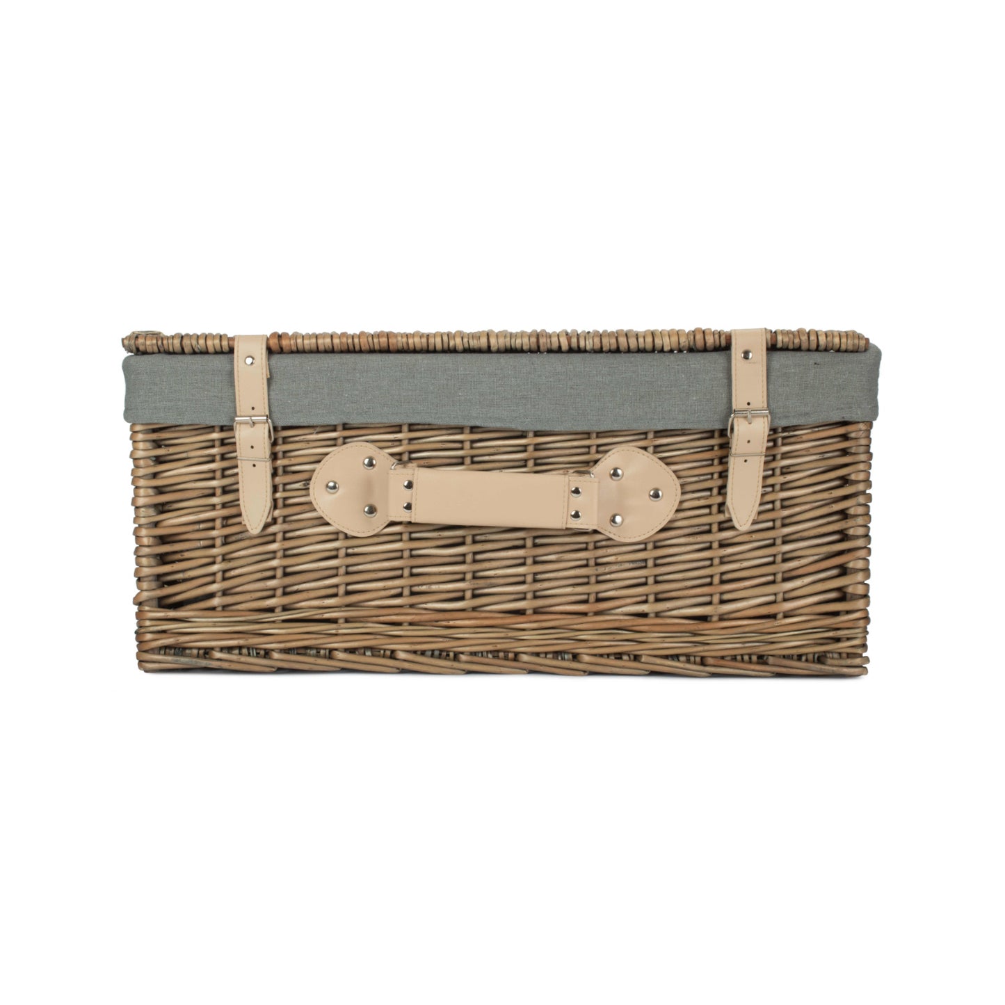 22 Inch Antique Wash Willow Hamper with Grey Sage Lining