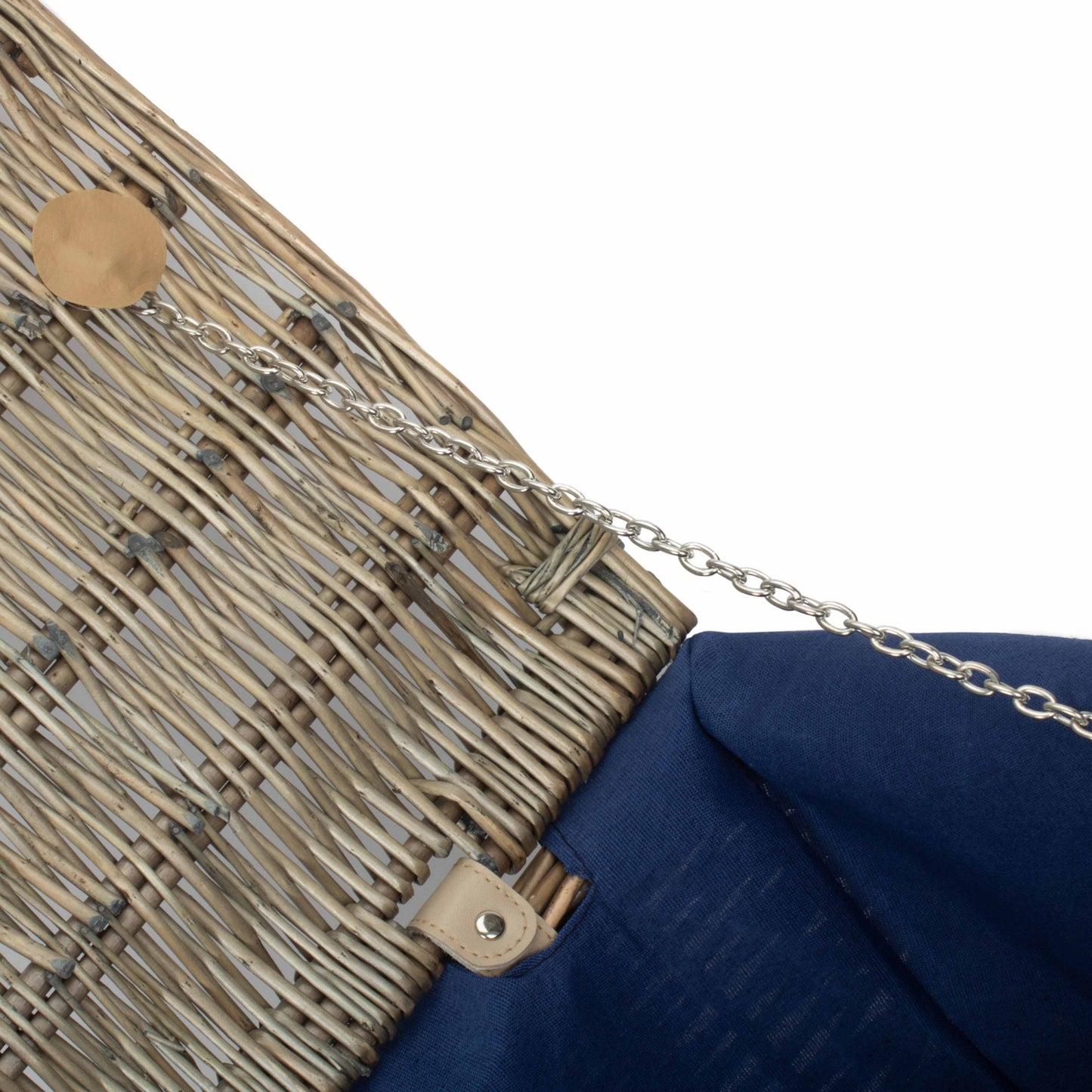 22 Inch Antique Wash Willow Hamper with Navy Blue Lining