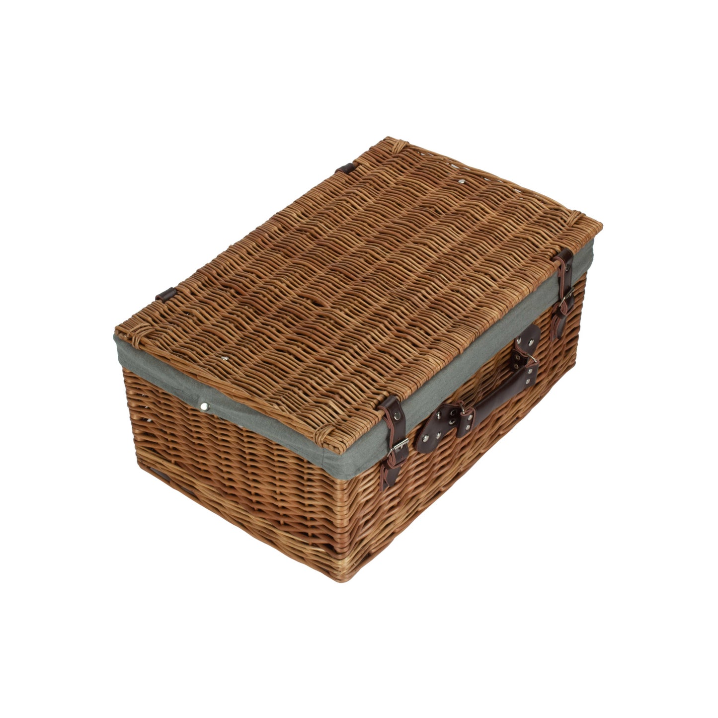 22 Inch Double Steamed Willow Hamper with Grey Sage Lining