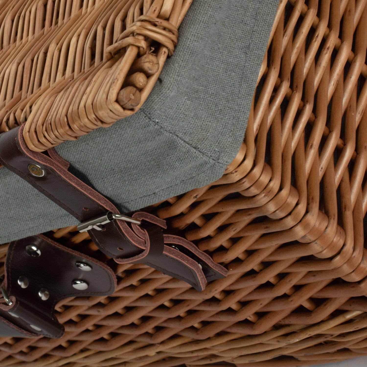 22 Inch Double Steamed Willow Hamper with Grey Sage Lining