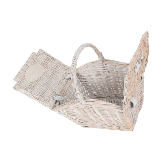 Small White Wash Willow Elegant Picnic Hamper Basket