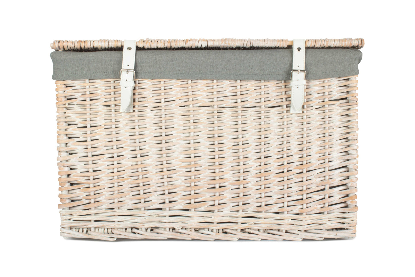 24 Inch White Wash Willow Chest Hamper with Grey Sage Lining