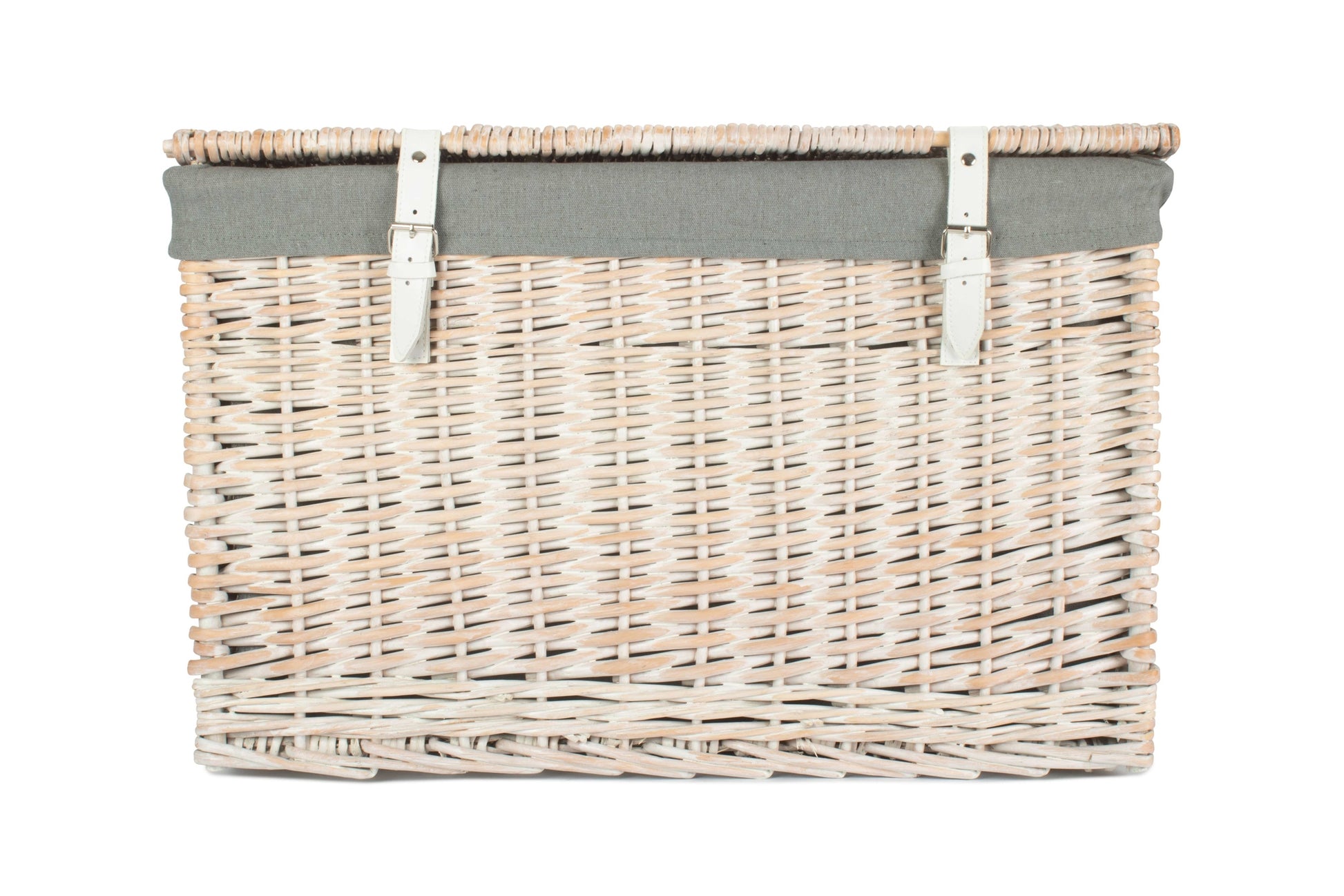 24 Inch White Wash Willow Chest Hamper with Grey Sage Lining