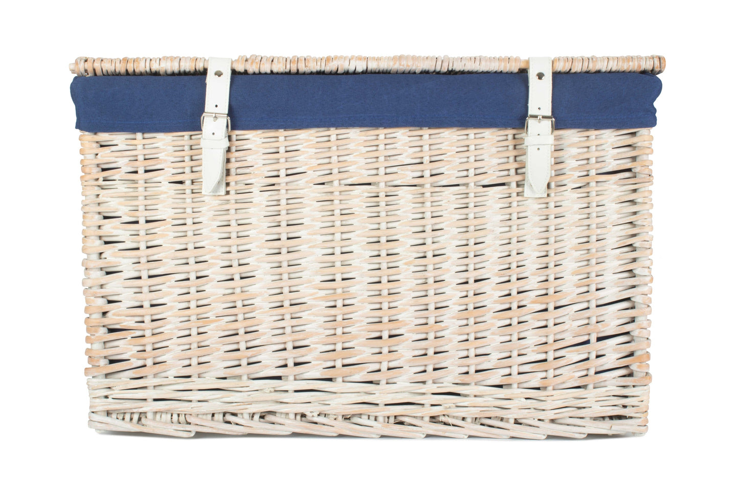 24 Inch White Wash Willow Chest Hamper with Navy Blue Lining