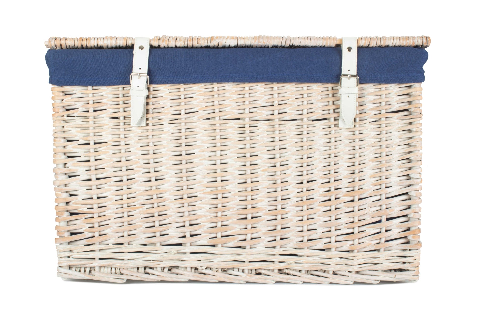 24 Inch White Wash Willow Chest Hamper with Navy Blue Lining