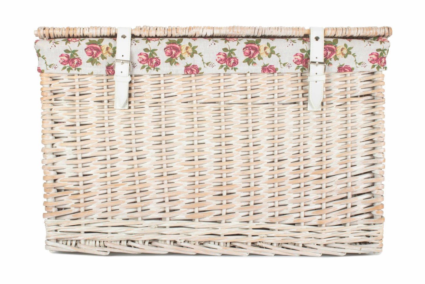 24 Inch White Wash Willow Chest Hamper with Garden Rose Lining