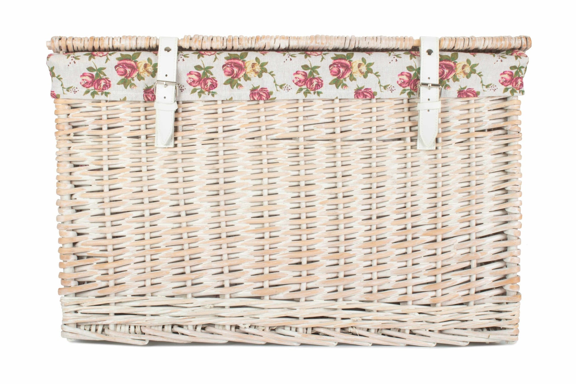 24 Inch White Wash Willow Chest Hamper with Garden Rose Lining