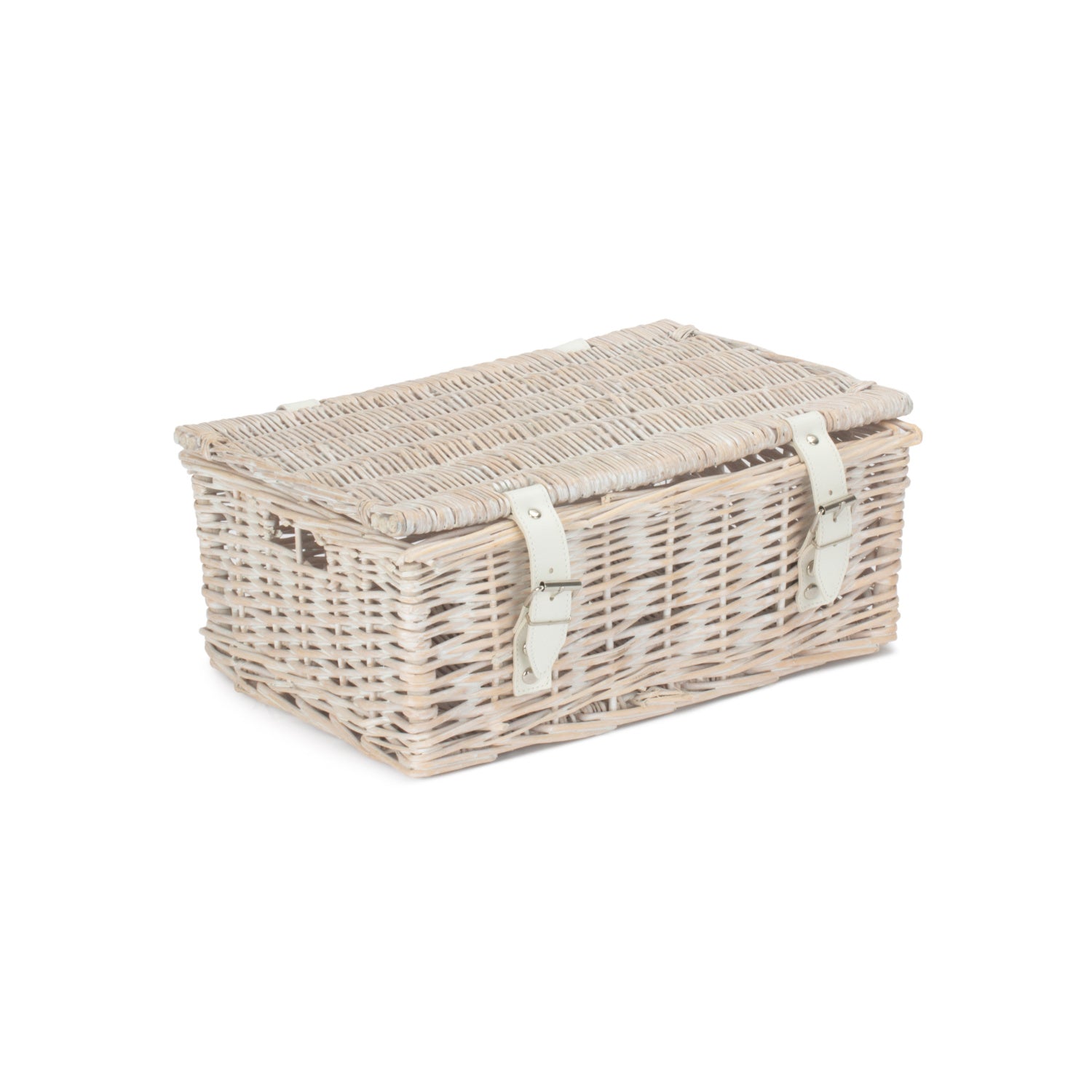 14 Inch White Wash Wicker Hamper Basket - Unlined