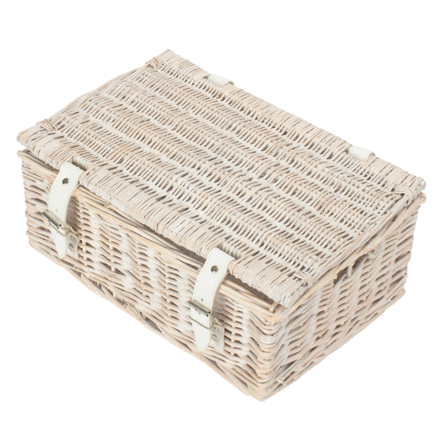 14 Inch White Wash Wicker Hamper Basket - Unlined