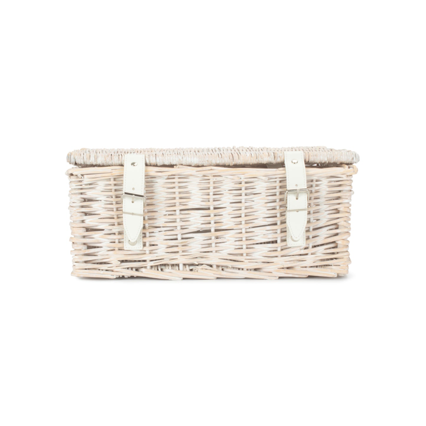 14 Inch White Wash Wicker Hamper Basket - Unlined