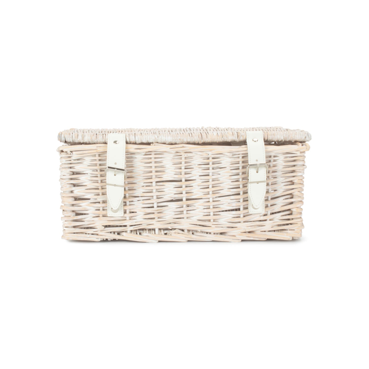 14 Inch White Wash Wicker Hamper Basket - Unlined
