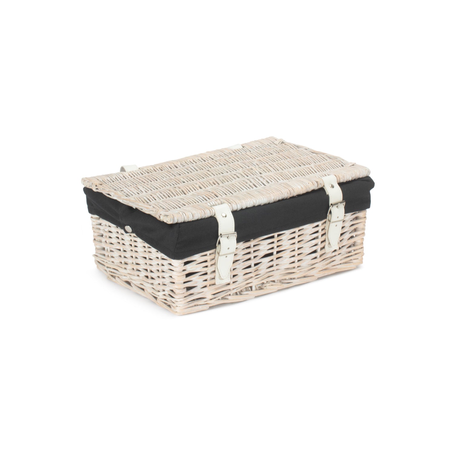 14 Inch White Wash Wicker Hamper Basket with Black Lining