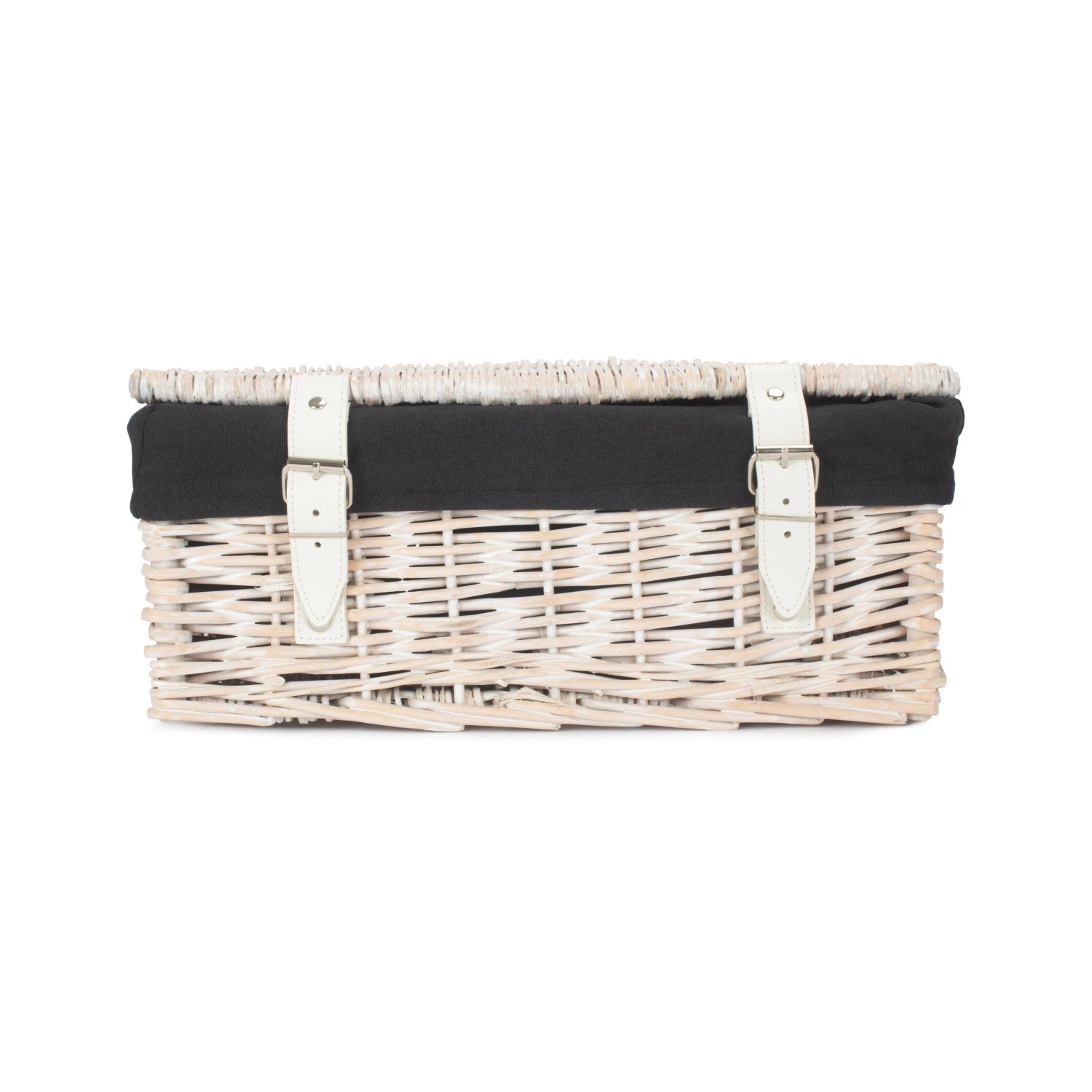 14 Inch White Wash Wicker Hamper Basket with Black Lining