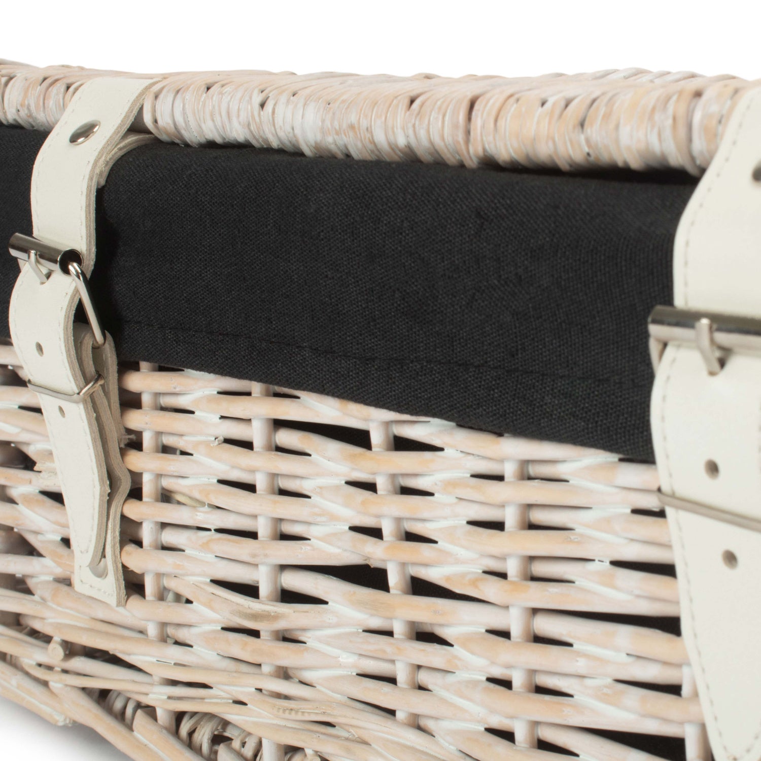 14 Inch White Wash Wicker Hamper Basket with Black Lining