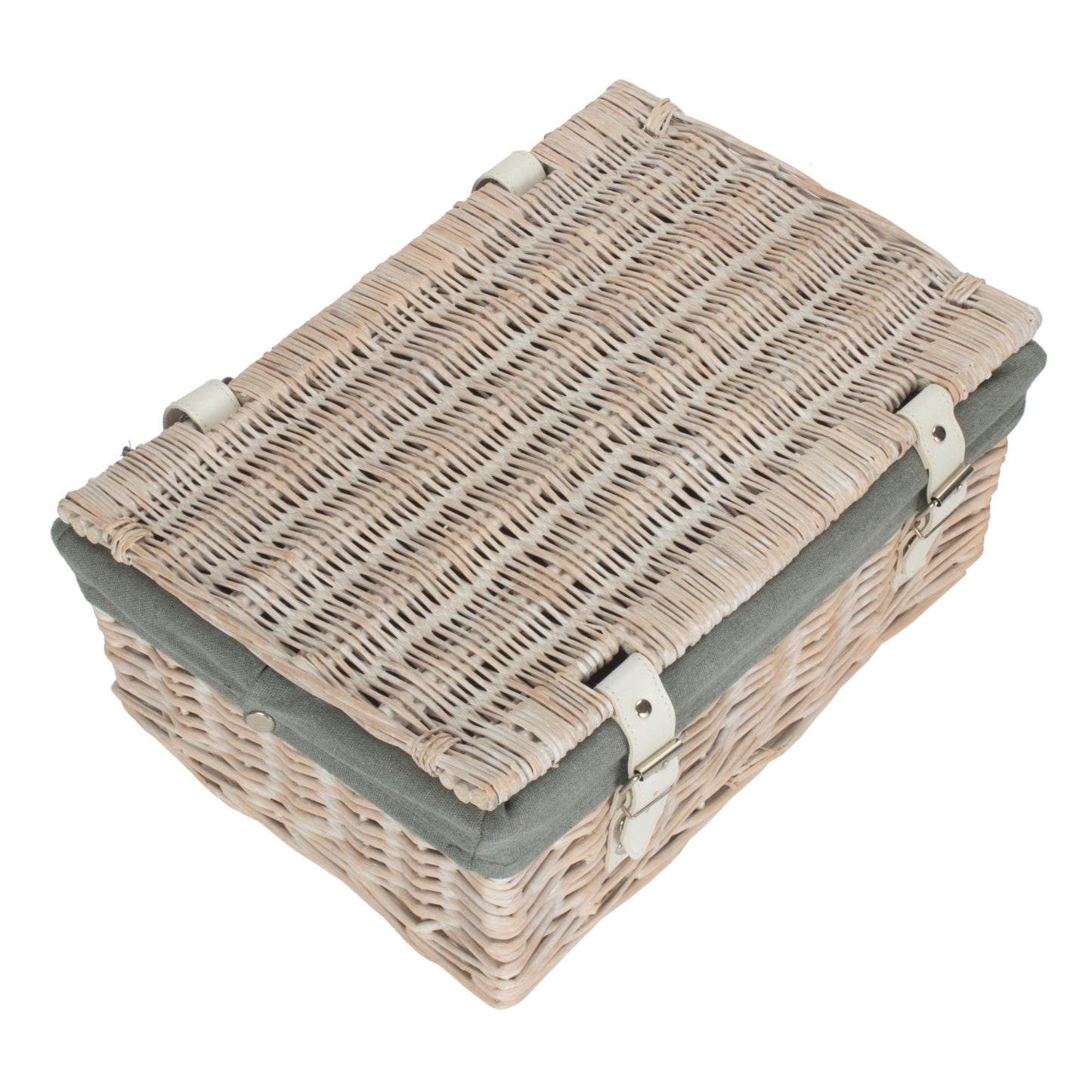 14 Inch White Wash Wicker Hamper Basket with Grey Sage Lining