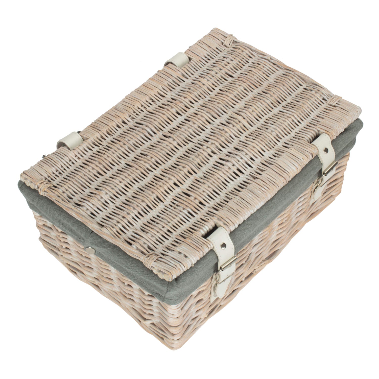 14 Inch White Wash Wicker Hamper Basket with Grey Sage Lining