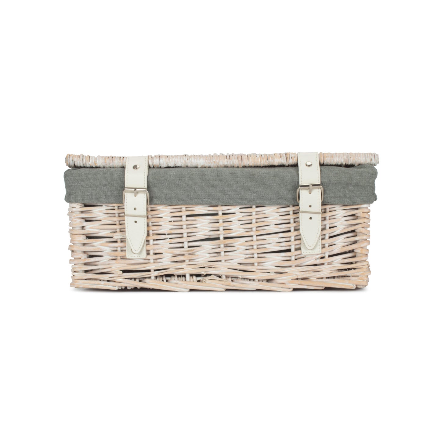 14 Inch White Wash Wicker Hamper Basket with Grey Sage Lining