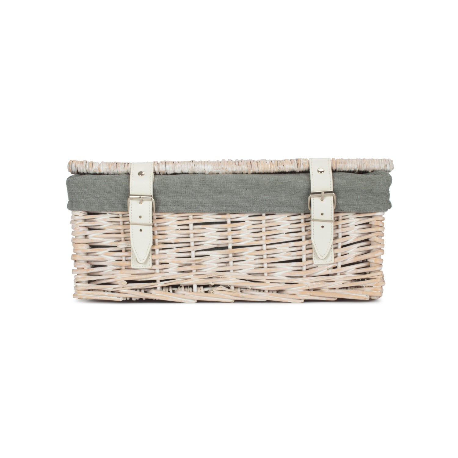 14 Inch White Wash Wicker Hamper Basket with Grey Sage Lining