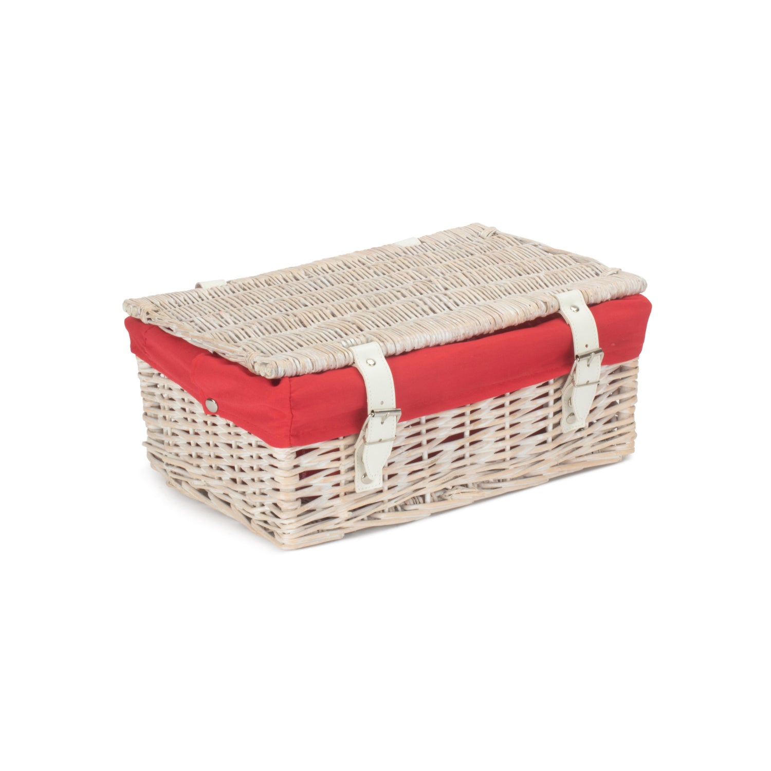 14 Inch White Wash Wicker Hamper Basket with Red Lining