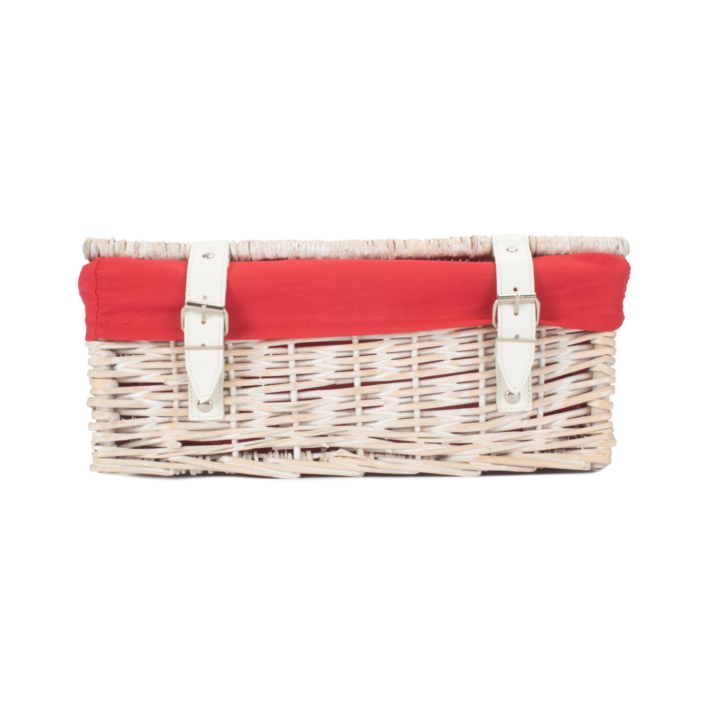 14 Inch White Wash Wicker Hamper Basket with Red Lining