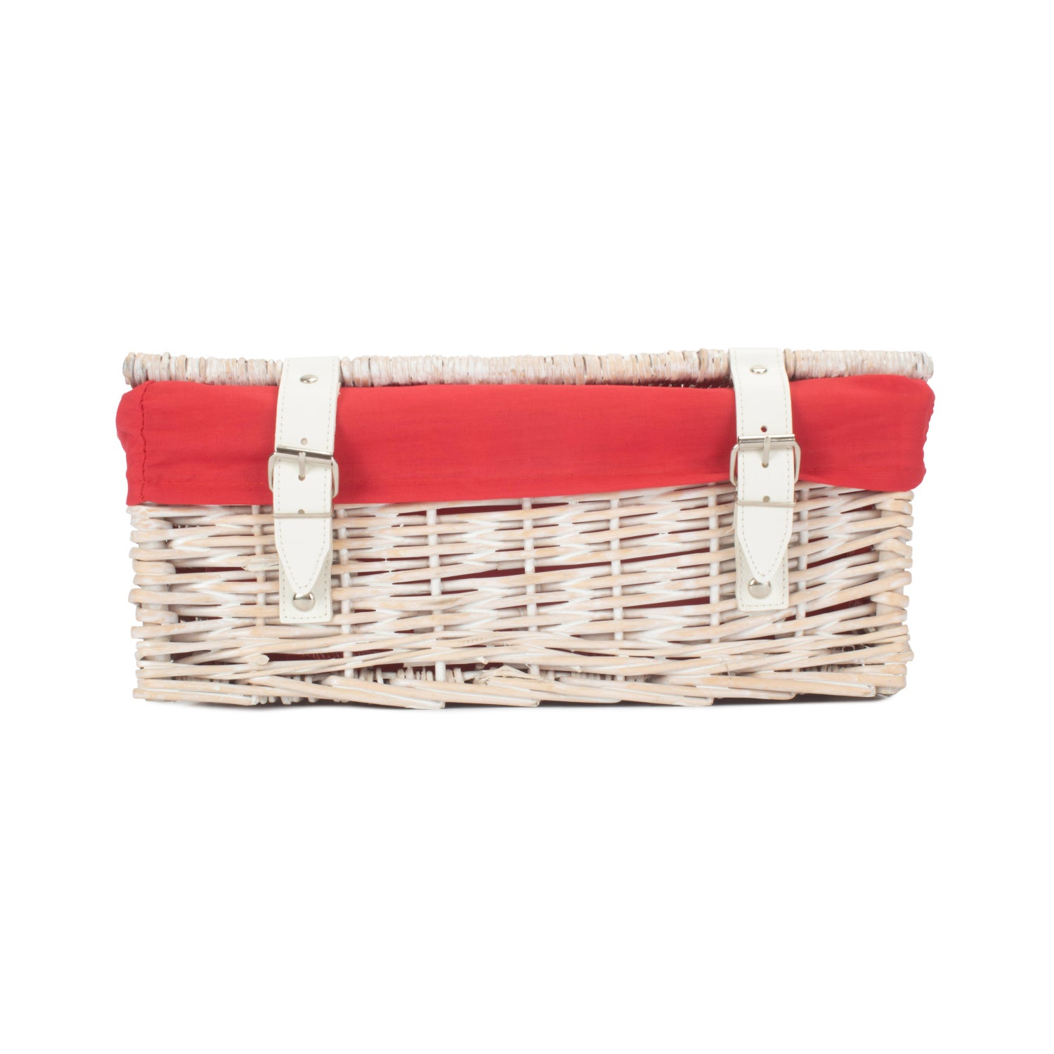 14 Inch White Wash Wicker Hamper Basket with Red Lining