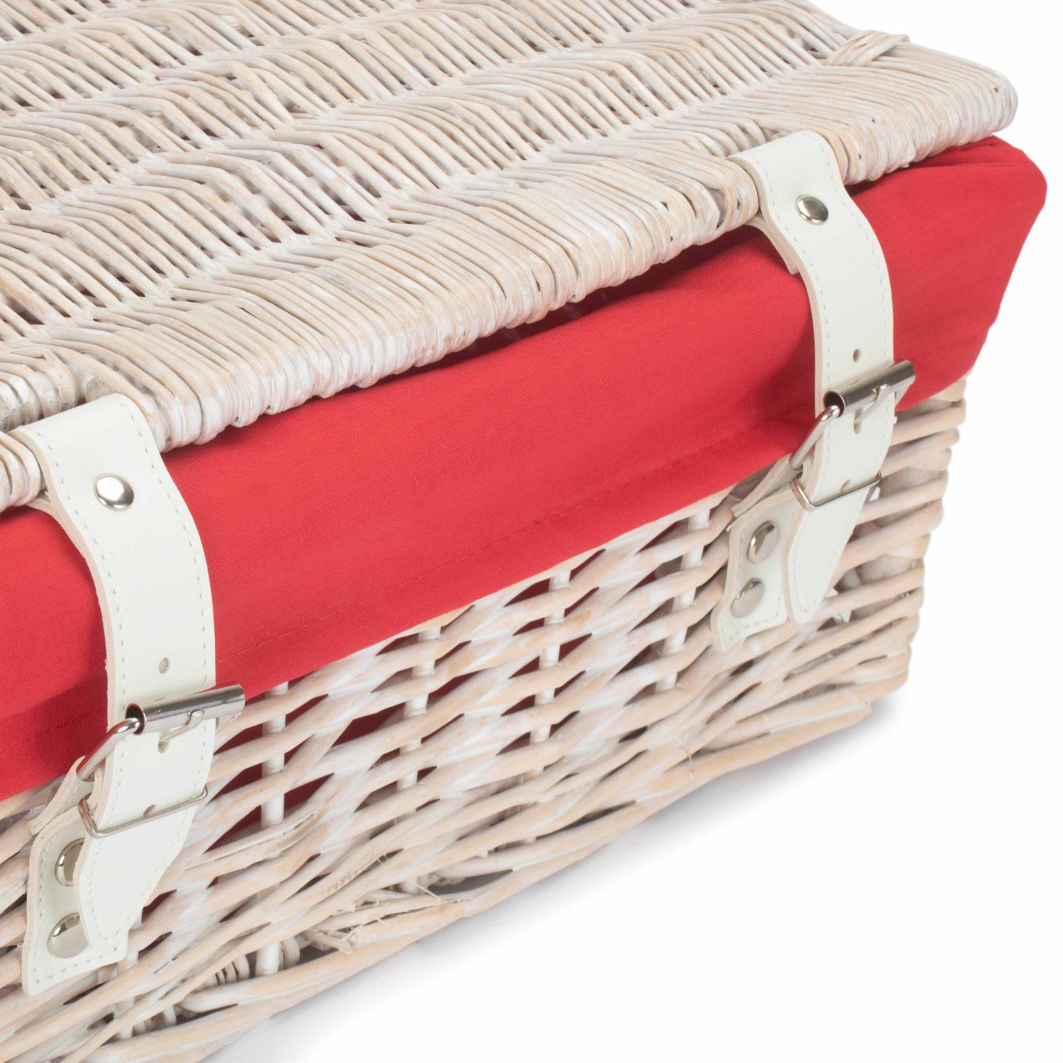14 Inch White Wash Wicker Hamper Basket with Red Lining