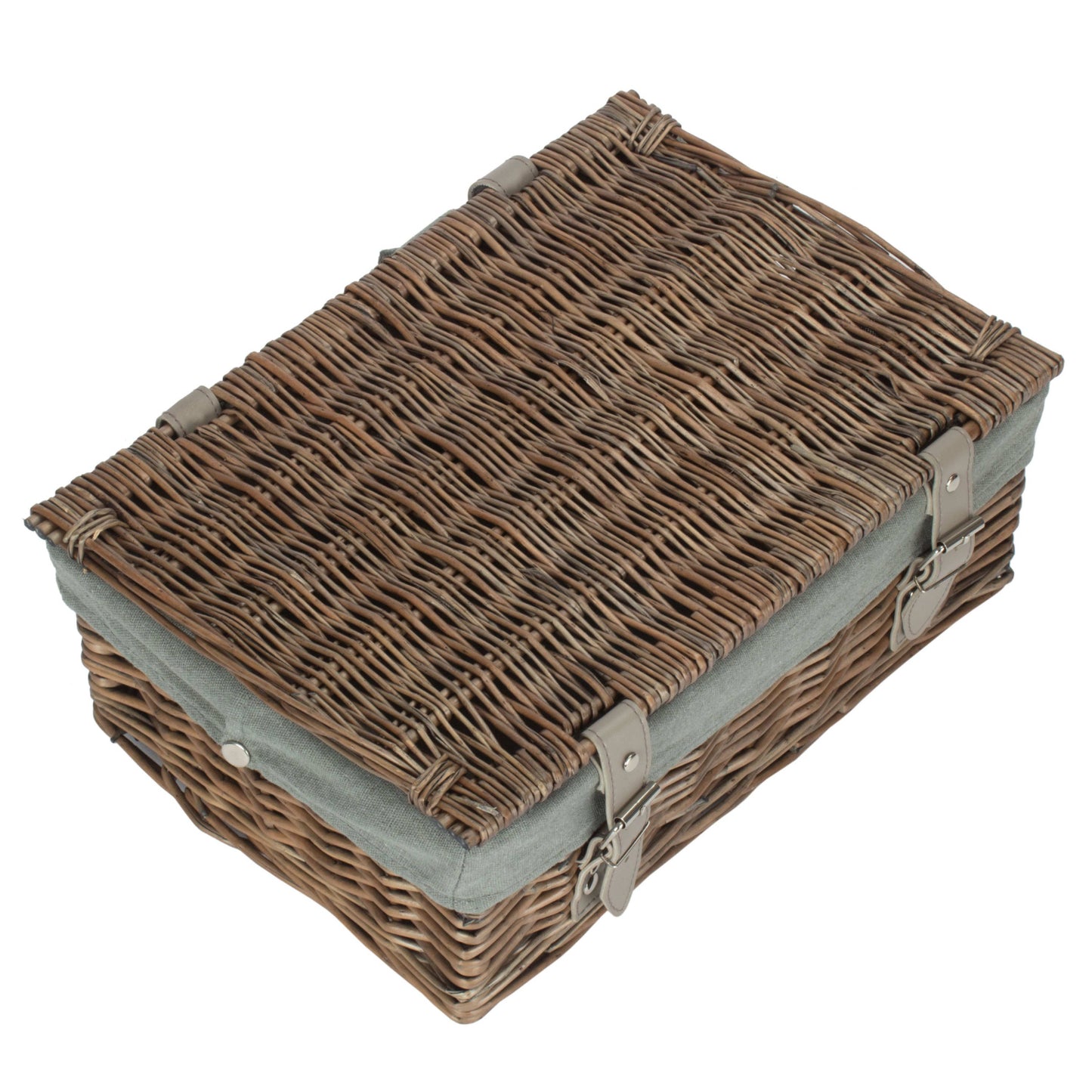 14 Inch Antique Wash Wicker Hamper Basket with Grey Sage Lining