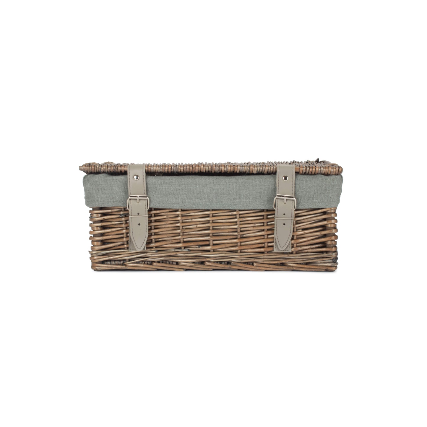 14 Inch Antique Wash Wicker Hamper Basket with Grey Sage Lining
