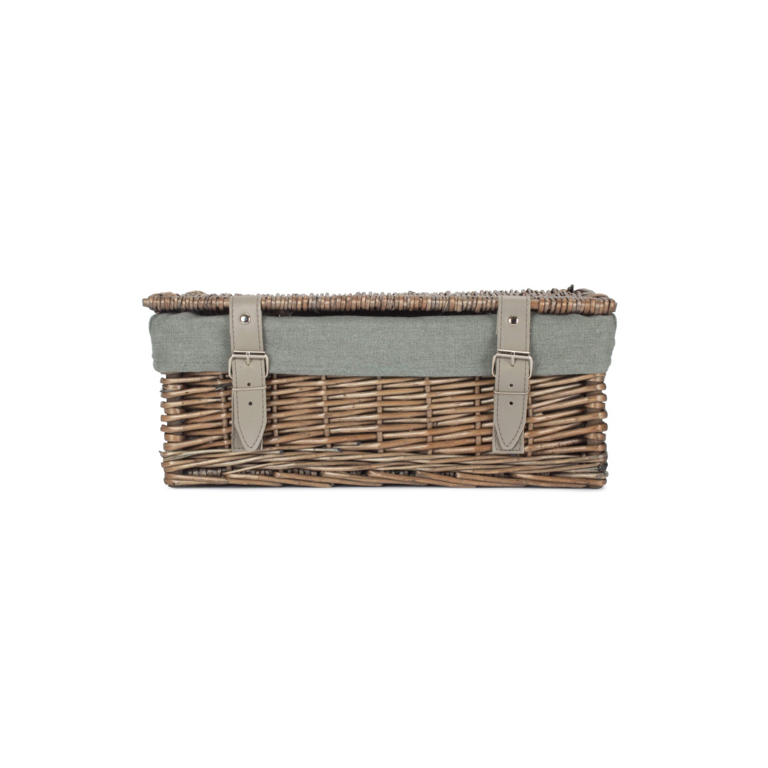 14 Inch Antique Wash Wicker Hamper Basket with Grey Sage Lining