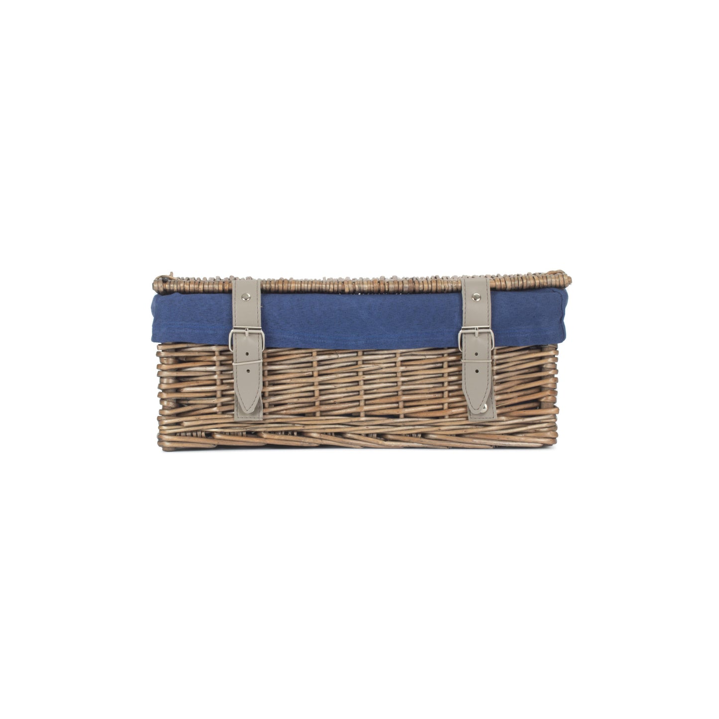 14 Inch Antique Wash Wicker Hamper Basket with Navy Blue Lining