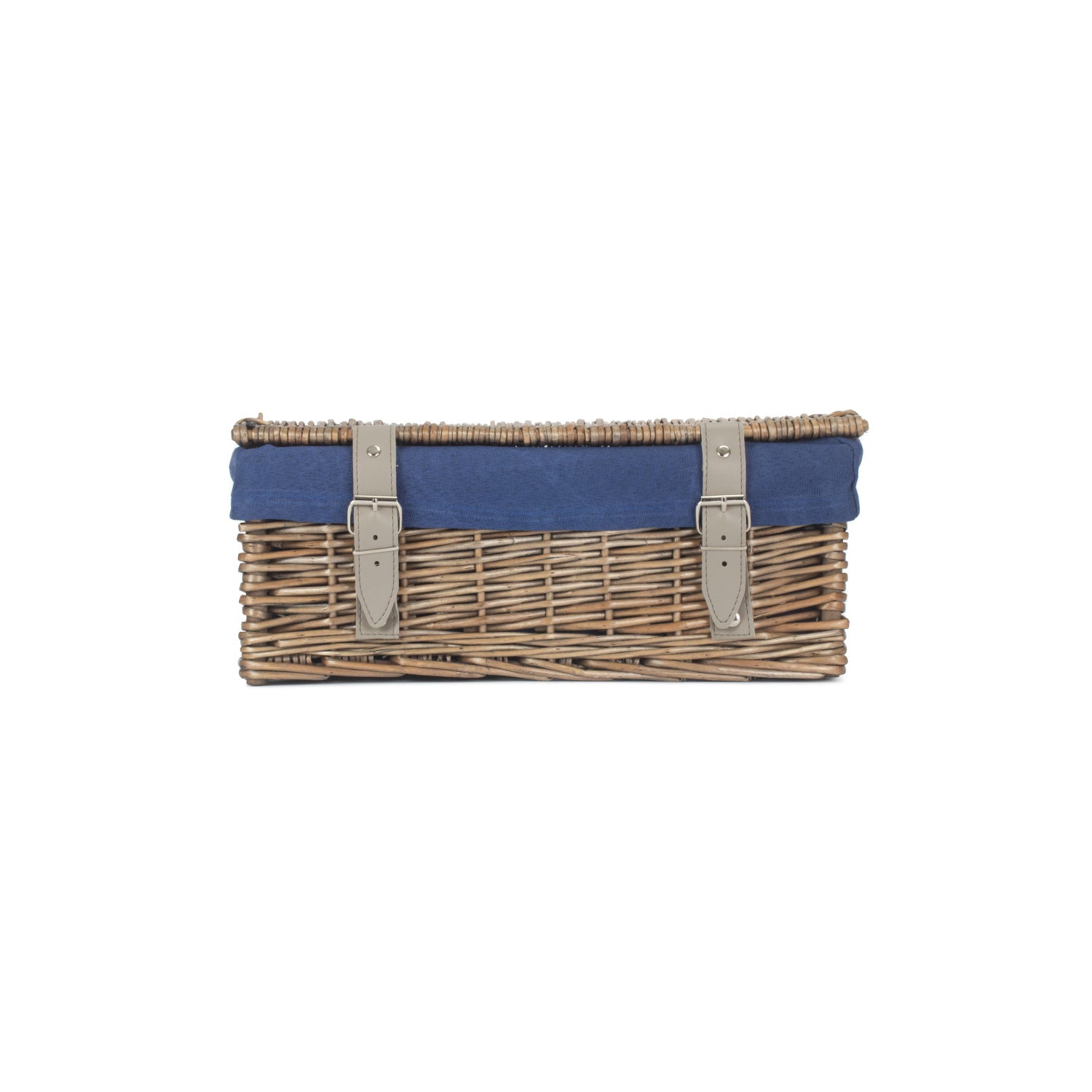 14 Inch Antique Wash Wicker Hamper Basket with Navy Blue Lining
