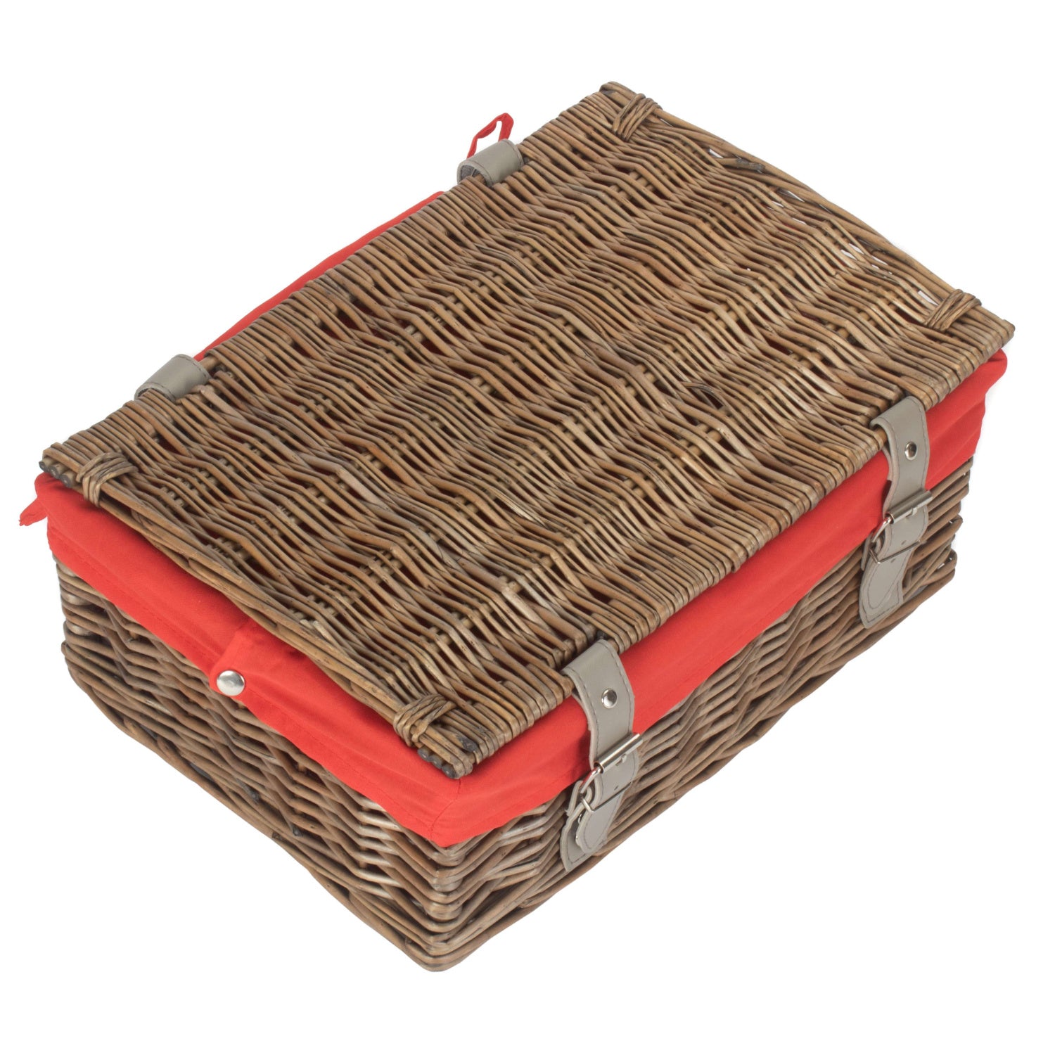 14 Inch Antique Wash Wicker Hamper Basket with Red Lining