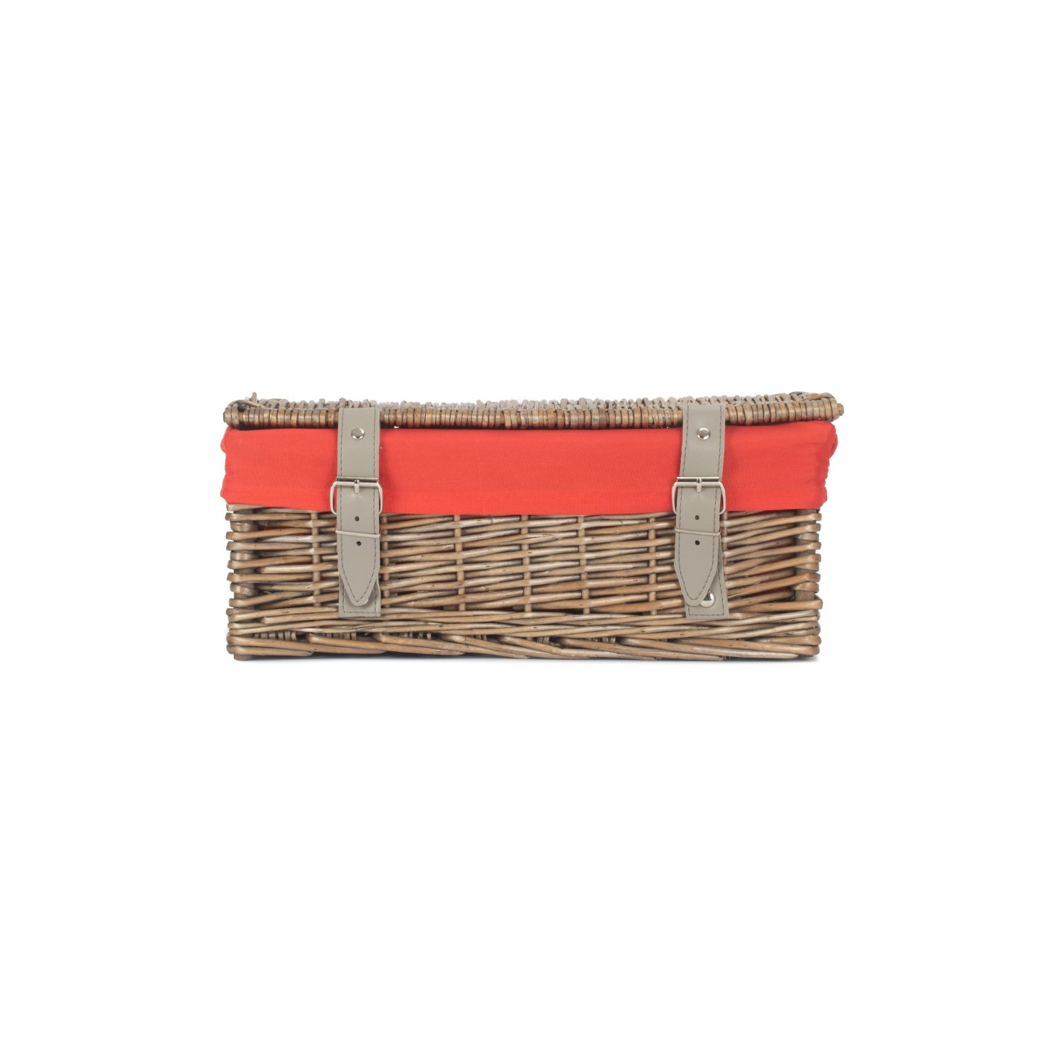 14 Inch Antique Wash Wicker Hamper Basket with Red Lining