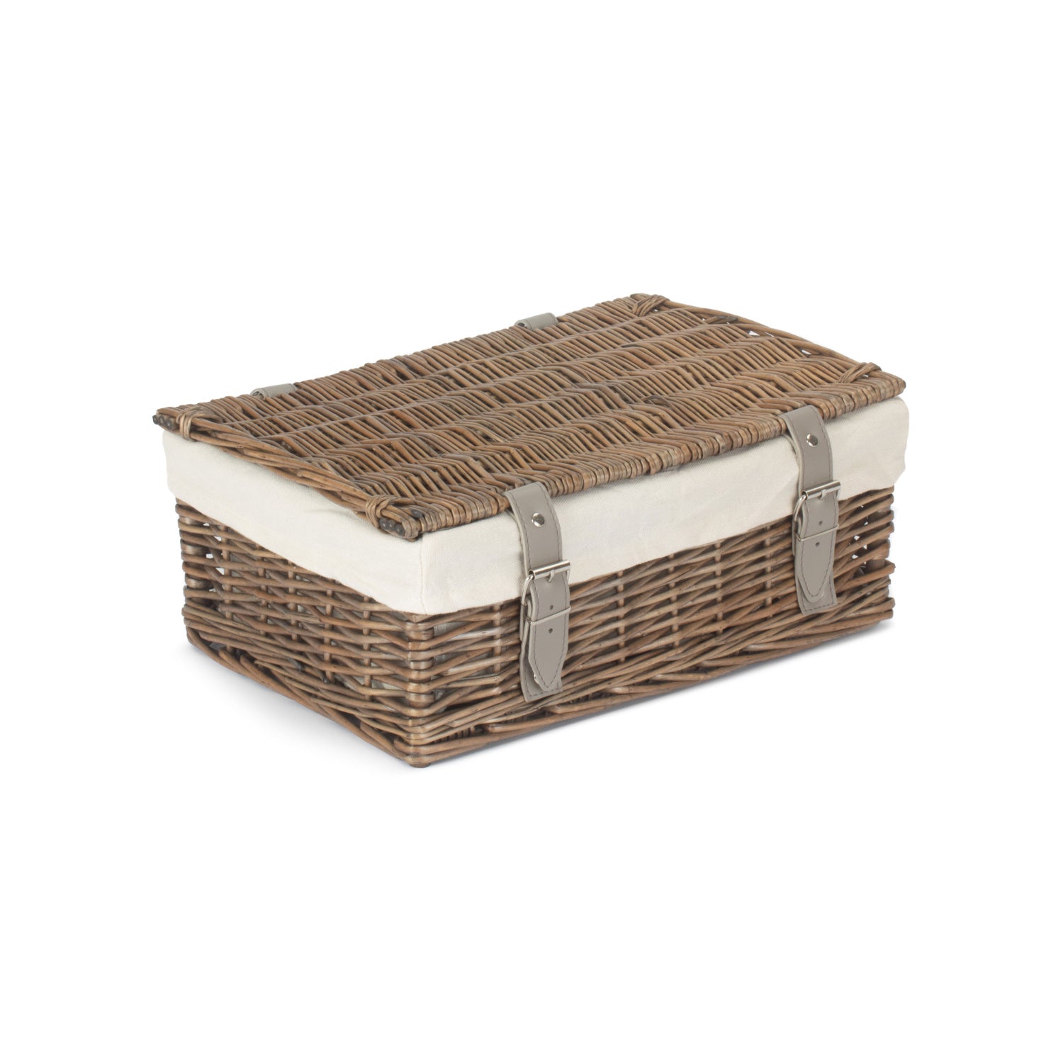 14 Inch Antique Wash Wicker Hamper Basket with White Lining