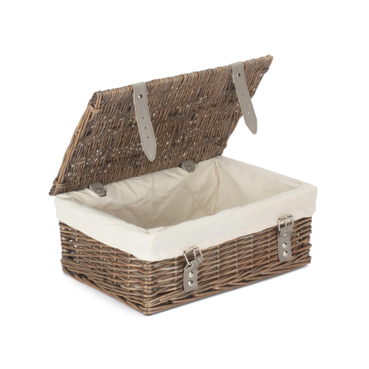 14 Inch Antique Wash Wicker Hamper Basket with White Lining