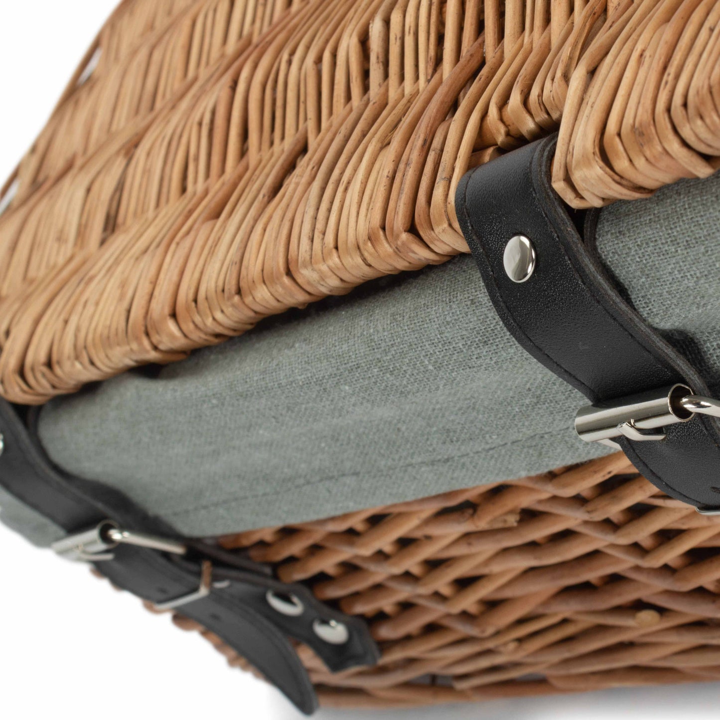 14 Inch Double Steamed Wicker Hamper Basket with Grey Sage Lining