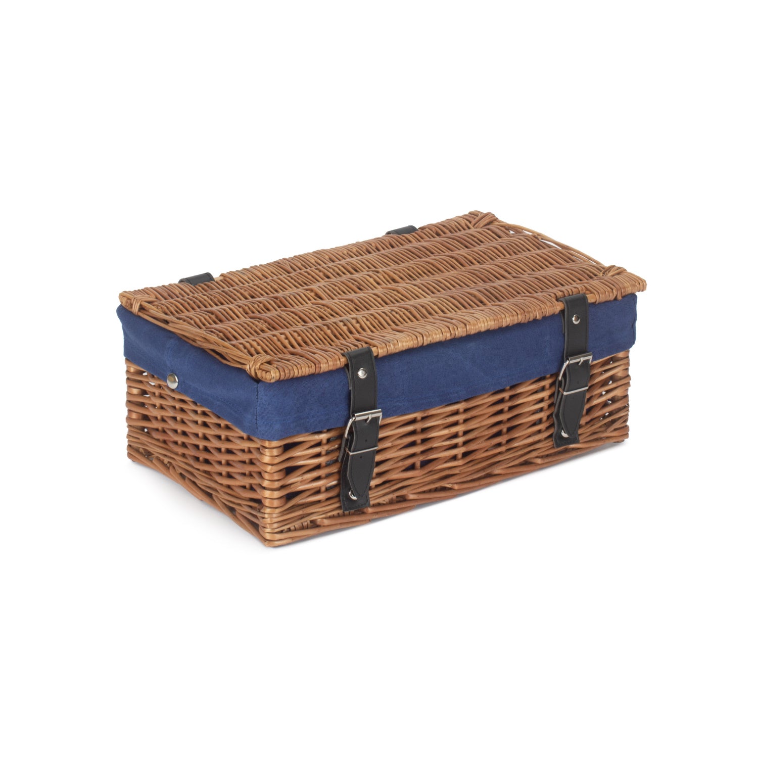 14 Inch Double Steamed Wicker Hamper Basket with Navy Blue Lining