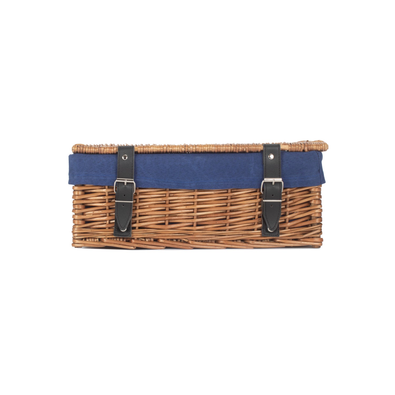 14 Inch Double Steamed Wicker Hamper Basket with Navy Blue Lining