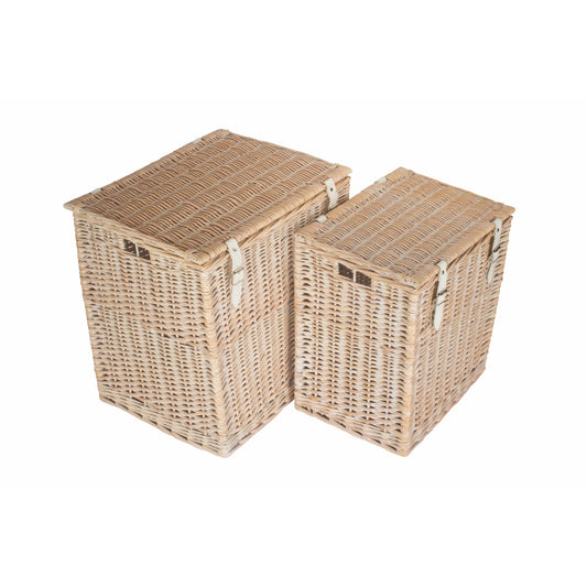 White Wash Willow Vintner Storage Hamper Set 2