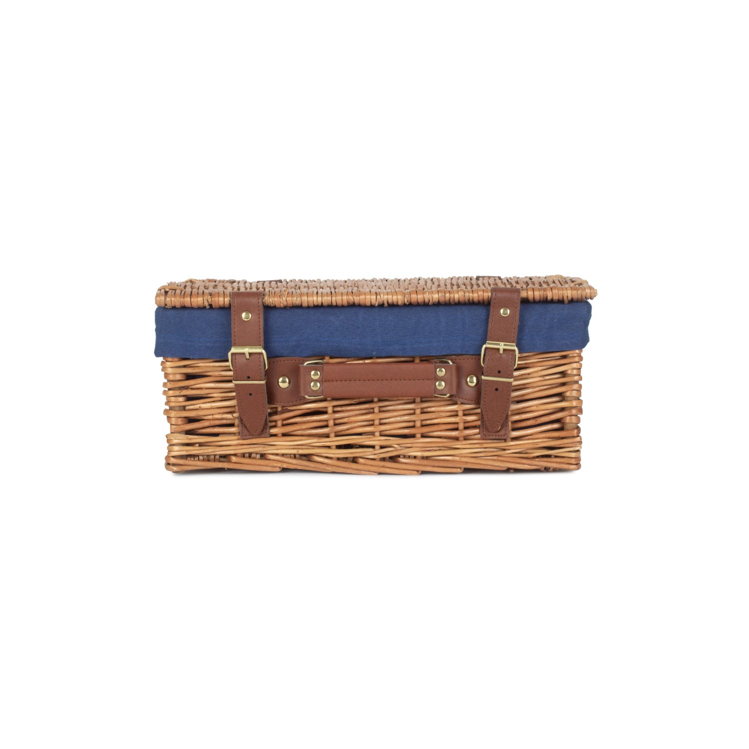 14 Inch Light Steamed Willow Hamper with Navy Blue Lining