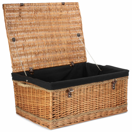 28 Inch Double Steamed Willow Rope Handled Hamper Trunk with Black Lining