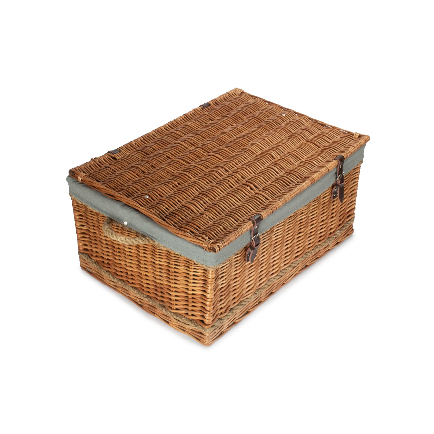 28 Inch Double Steamed Willow Rope Handled Hamper Trunk with Grey Sage Lining