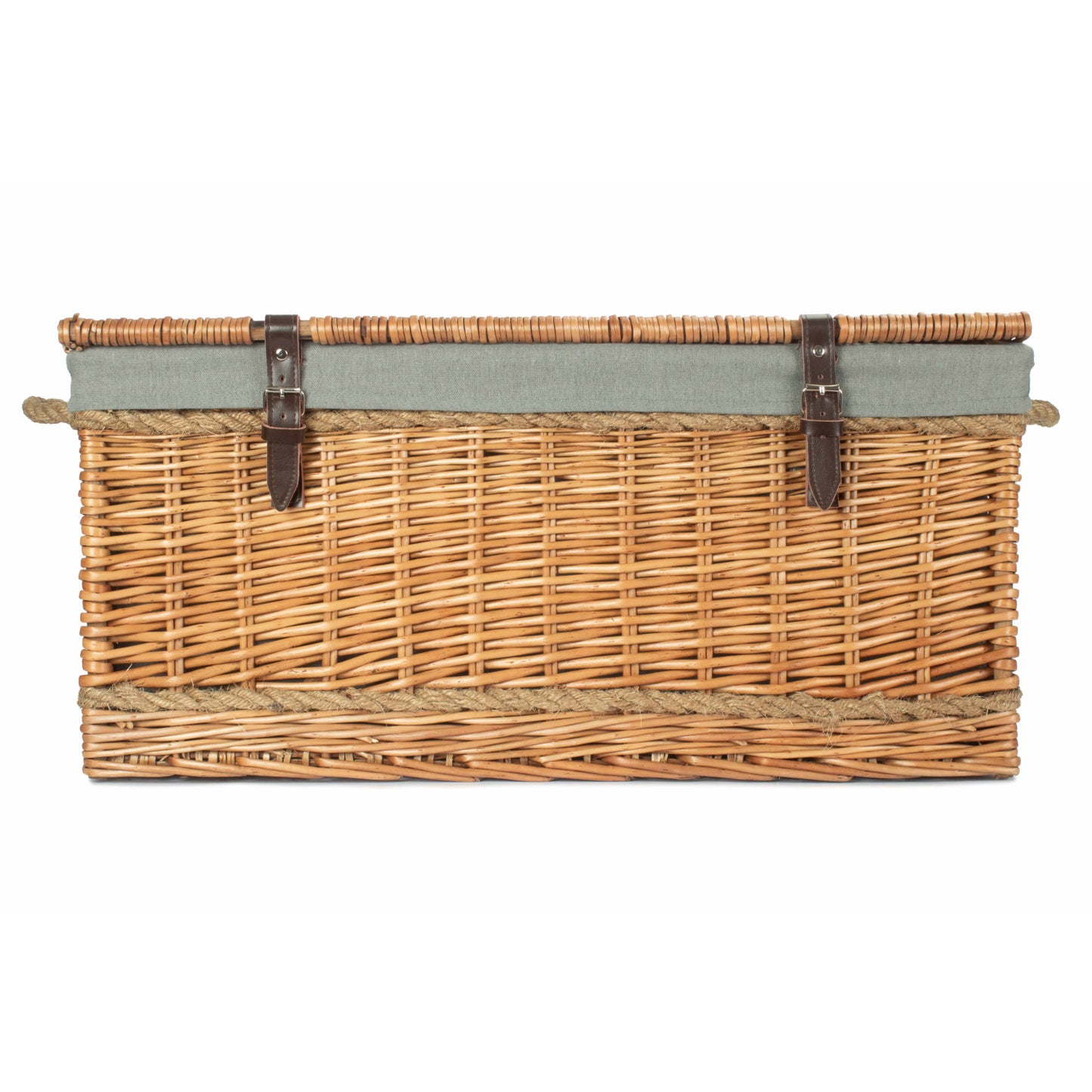 28 Inch Double Steamed Willow Rope Handled Hamper Trunk with Grey Sage Lining