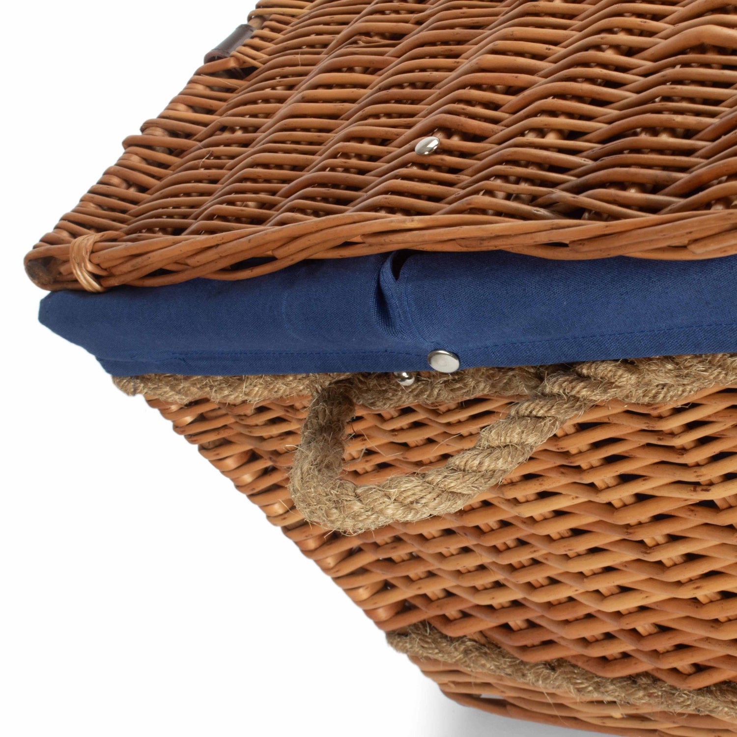 28 Inch Double Steamed Willow Rope Handled Hamper Trunk with Navy Blue Lining