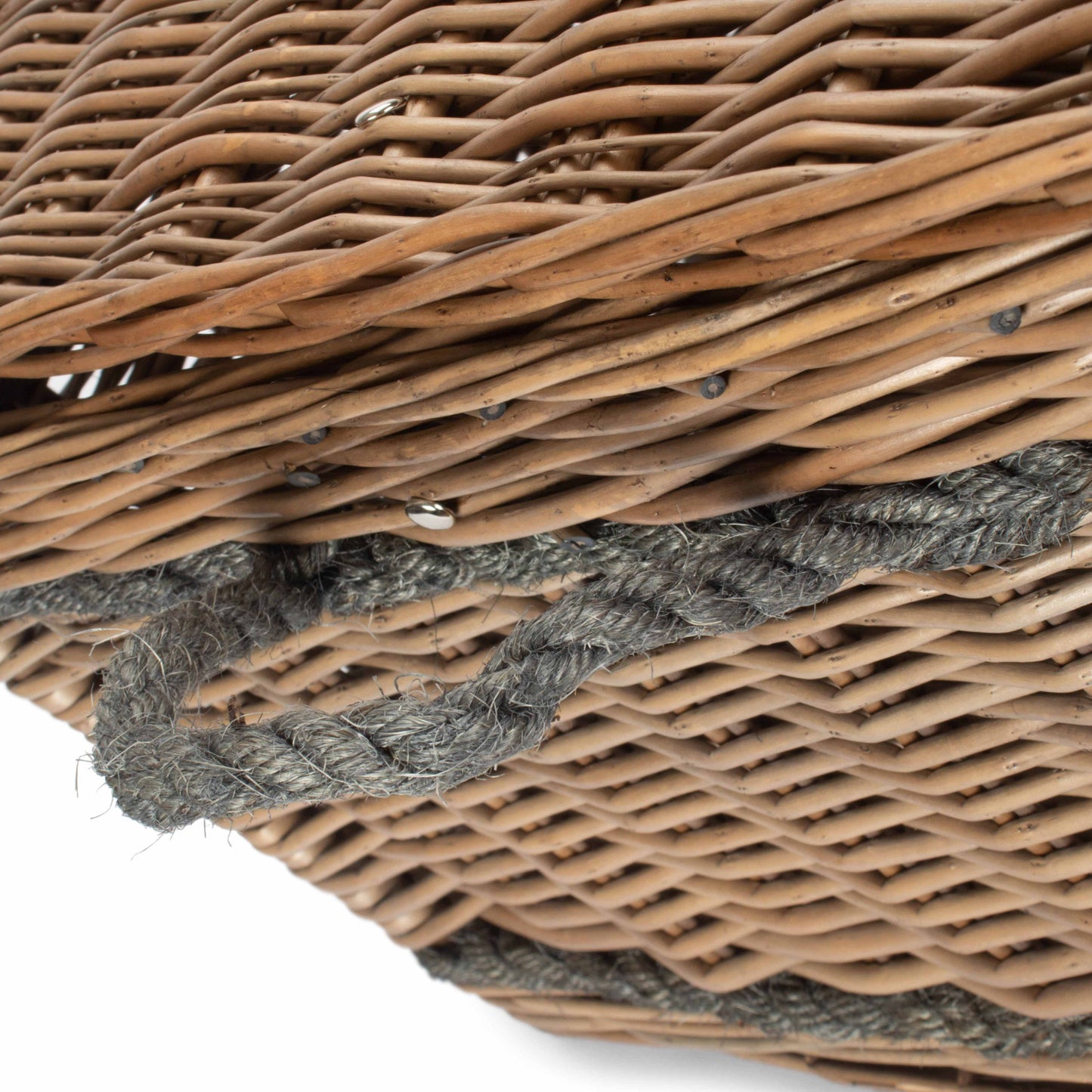 28 Inch Antique Wash Willow Rope Handled Hamper Trunk