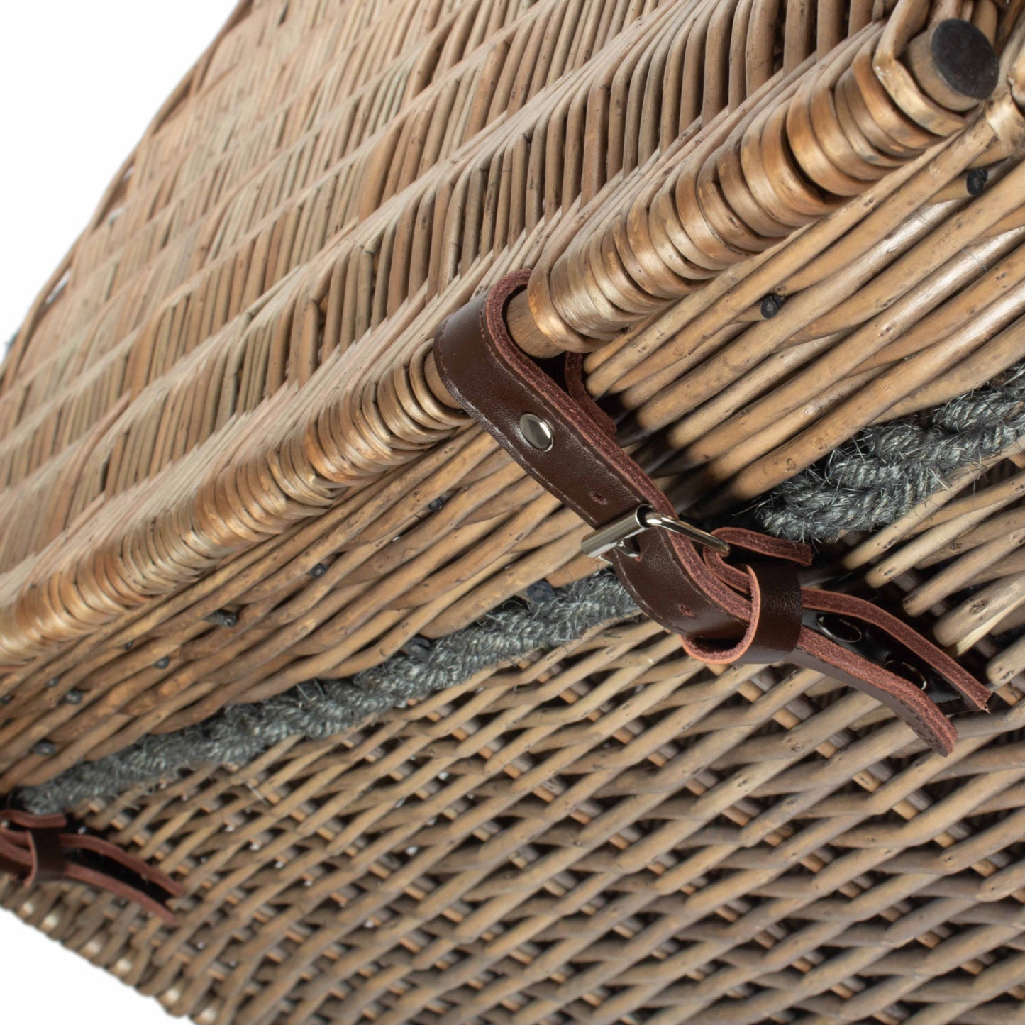 28 Inch Antique Wash Willow Rope Handled Hamper Trunk