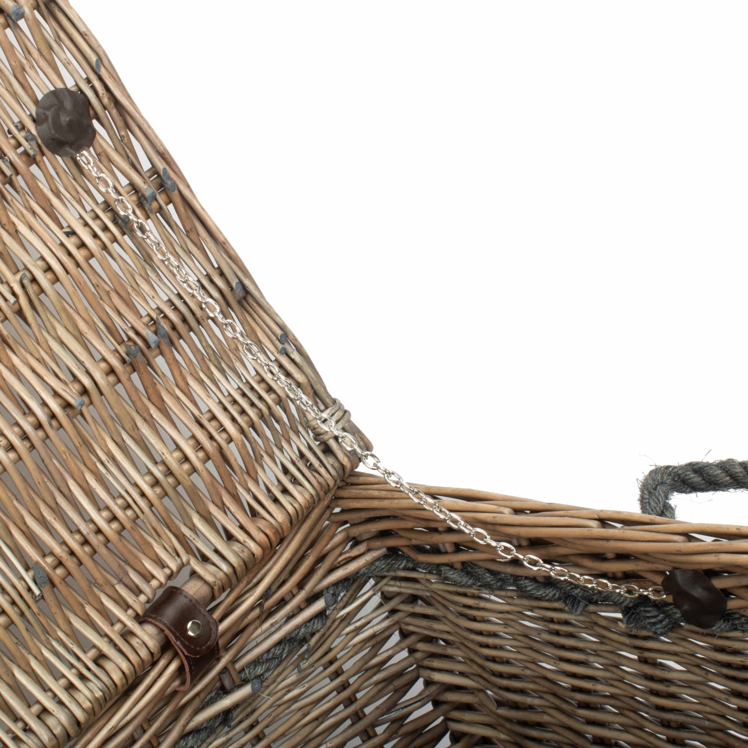28 Inch Antique Wash Willow Rope Handled Hamper Trunk