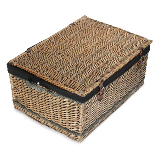 28 Inch Antique Wash Willow Rope Handled Hamper Trunk with Black Lining