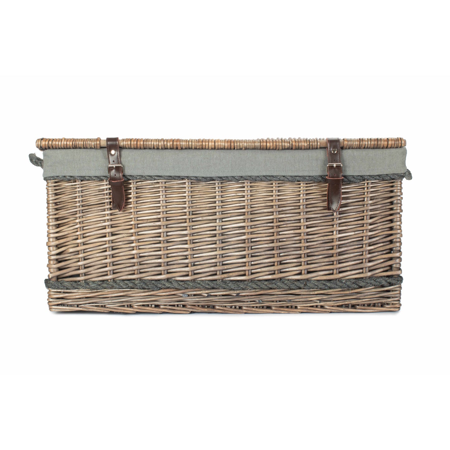28 Inch Antique Wash Willow Rope Handled Hamper Trunk with Grey Sage Lining