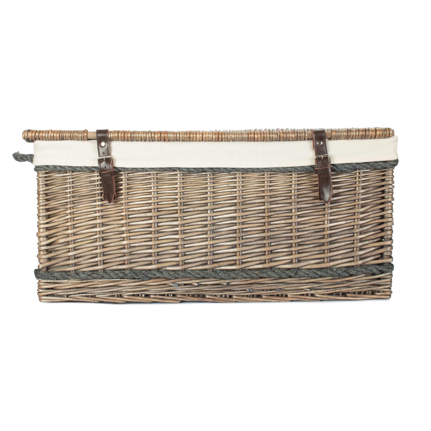 28 Inch Antique Wash Willow Rope Handled Hamper Trunk with White Lining